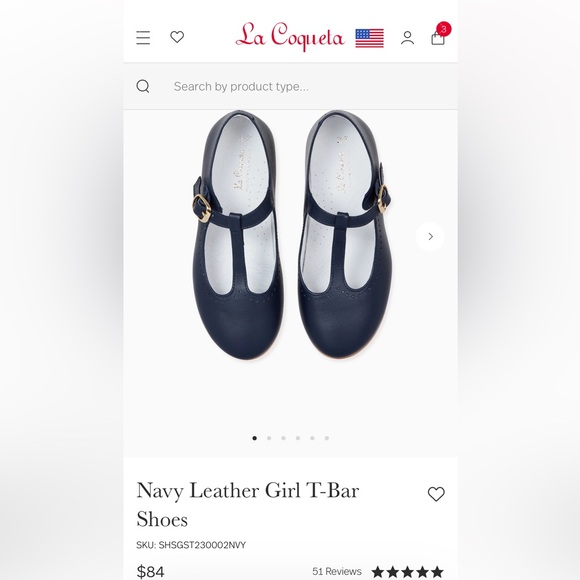 La Coqueta Navy Leather T-Bar Shoes size 24/US8 - Picture 5 of 5